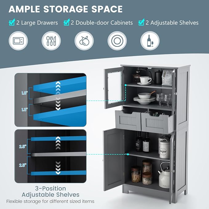 COSTWAY Bathroom Storage Cabinet, Freestanding Bathroom Organizer - Image 4