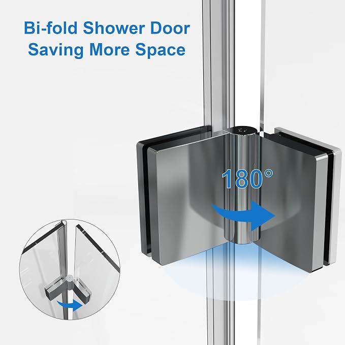 30 in.W x 72 in.H Bifold Frameless Glass Shower Door 1/4” Tempered Clear Glass - Image 4