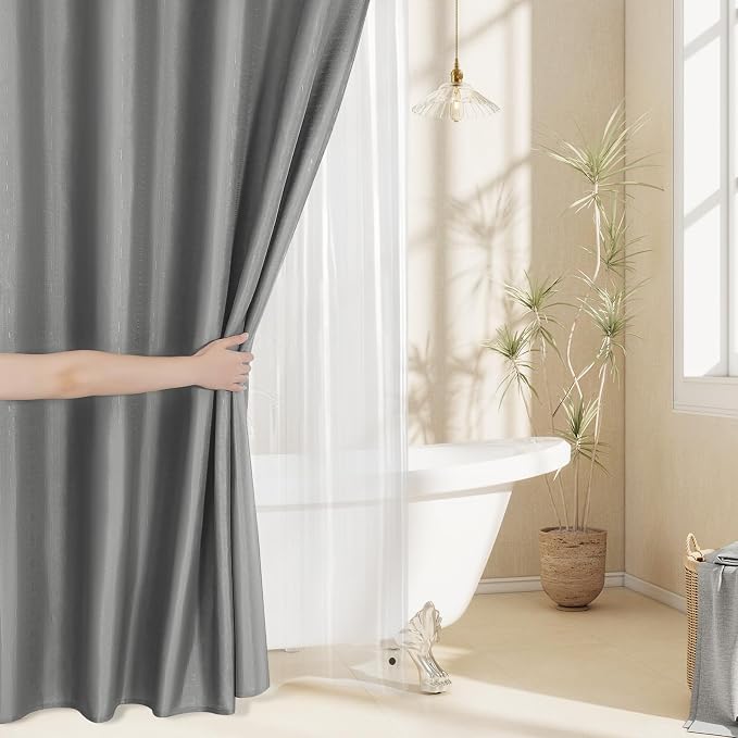 MitoVilla 3 in 1 Shower Curtain Set, Waterproof Fabric Hotel Bathroom Curtain - Image 6