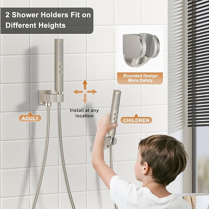 Rain Shower System Brushed Nickel Shower Faucet Set, Dual Rainfall Shower Head - Image 5