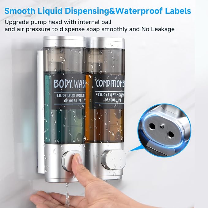 Shampoo and Conditioner Dispenser, GlintGath Shower Dispenser 2 Chamber No - Image 6