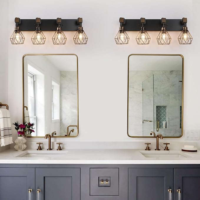 Black Gold Farmhouse Bathroom Light Fixtures, 4-Light Bathroom Lighting - Image 6