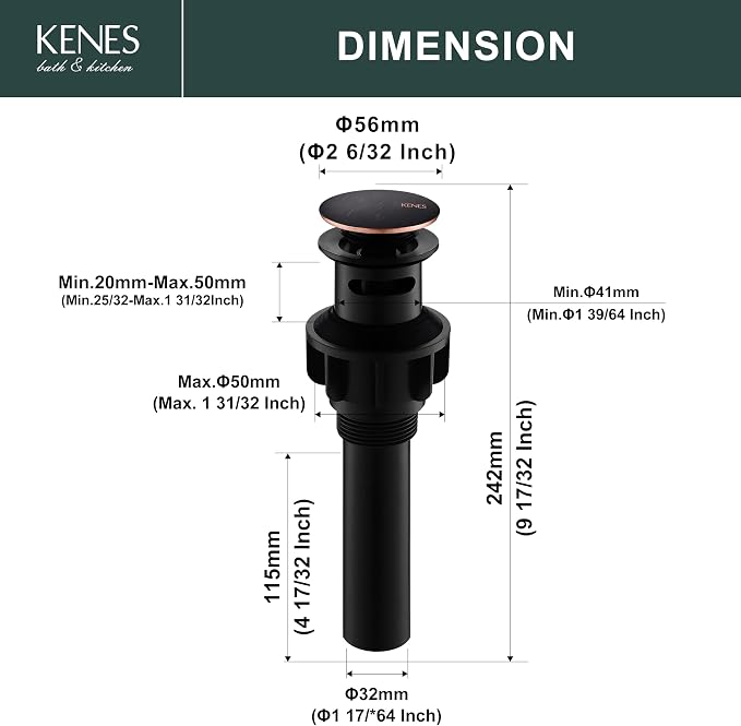 KENES Oil Rubbed Bronze Pop Up Bathroom Sink Drain - Image 6