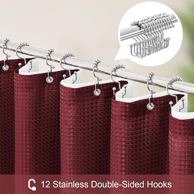 3 in 1 Stall Half Size Burgundy Shower Curtain Set-36 W x 72 H, Modern Waffle - Image 3