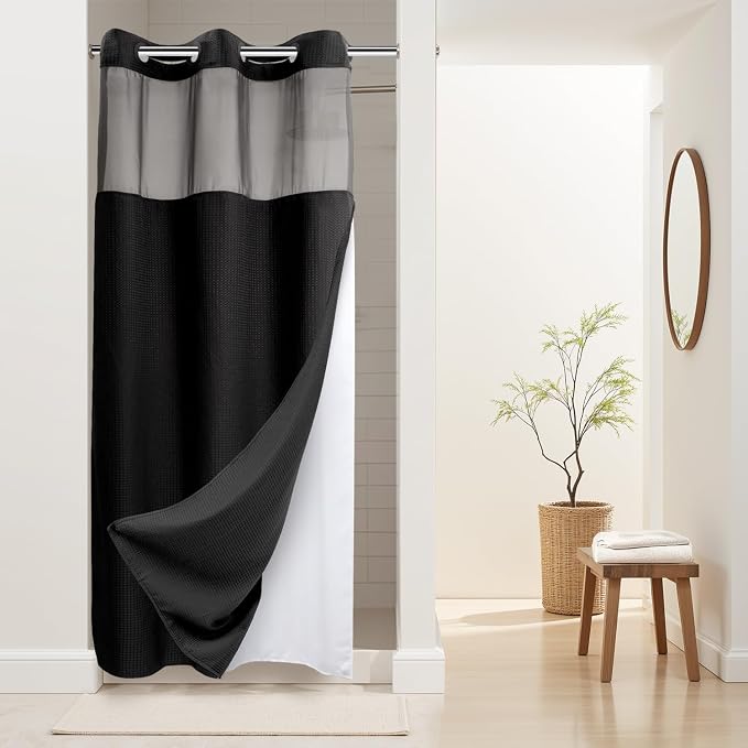 River Dream Stall Heavyweight No Hooks Required Dotted Waffle Weave Shower by RiverDream