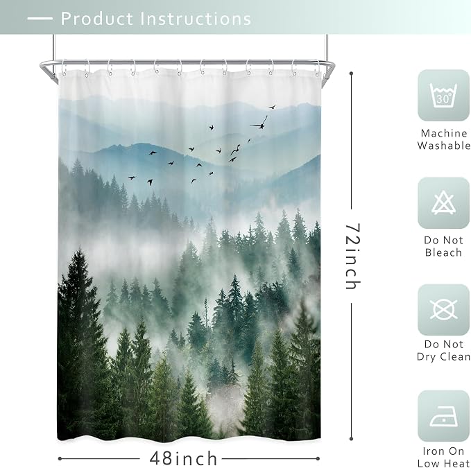 Riyidecor Green Mountain Shower Curtain，Stall Narrow Rv Small Nature - Image 4