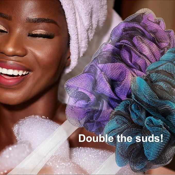 SHOWER BOUQUET Loofah-Charcoal Back-Scrubber Color-2-Pack // - Image 3