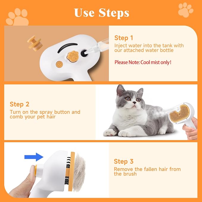Pet Steam Brush for Dog & Cat – 3-in-1 Spray Hair Removal Comb for Shedding & - Image 7