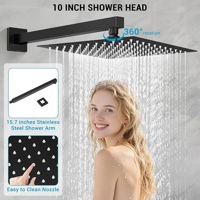 Shower Faucet set with Shower head, Wall Mount 10 Inch Square Rainfall Shower - Image 4