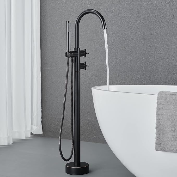 Freestanding Bathtub Faucet Tub Filler Oil Rubbed Bronze Floor Mount Brass - Image 3
