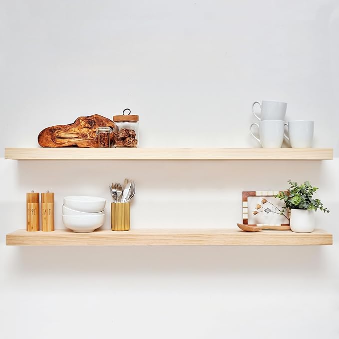 Homeforia 48 inch Natural Floating Shelf, High End Solid Real Wood 48inch Small by Homeforia