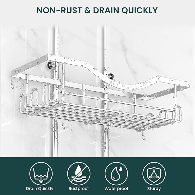 Shower Caddy Hanging Adjustable Shower Caddy, Rustproof Shower Organizer - Image 3