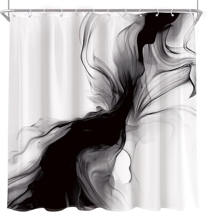 Cinbloo Black and White Marble Shower Curtain 72Wx72H Abstract Modern Neutral - Image 7