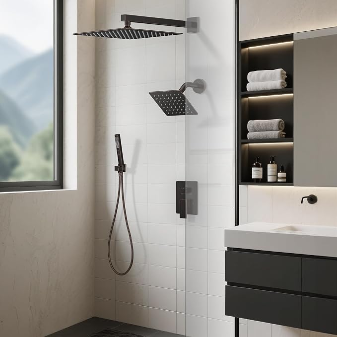 Shower Faucet Set, Wall Mount Shower System 12 and 6 Inch Dual Shower Head Set - Image 2