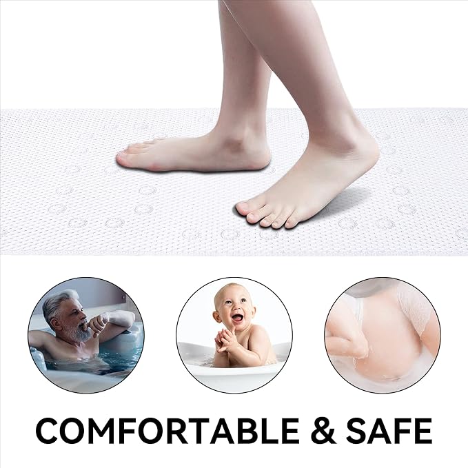 Bathtub Mat Non Slip Ivory 36” X 17” Shower Mat Soft Foam Bath Mats - Image 6