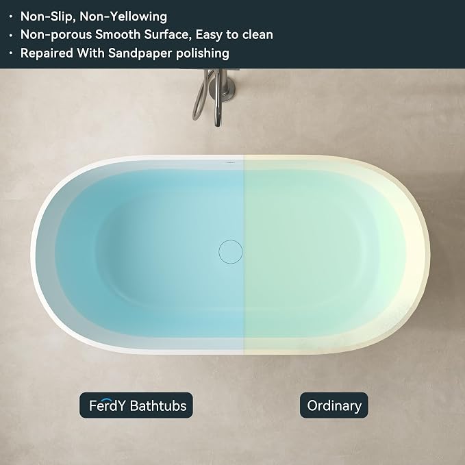 FerdY Fiji 59" Stone Resin Freestanding Bathtub, Elegant Oval Freestanding - Image 5