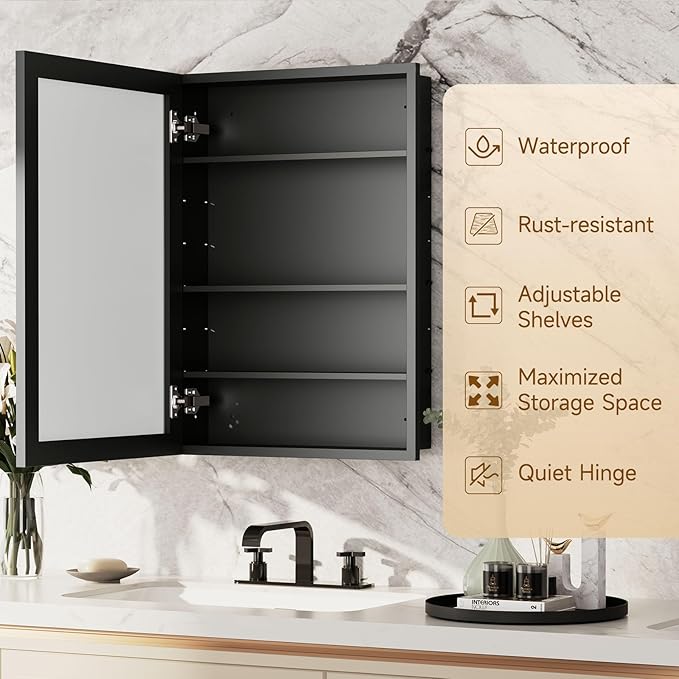 20x28 Inch Black Bathroom Medicine Cabinet - Image 4