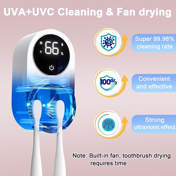 Toothbrush Holder and Cleaner for Bathroom Light Cleaning Fan Drying Round in - Image 2