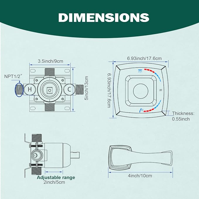 2 Way Shower Diverter Valve, All Metal Single-Handle Trim Kit Pressure Balance - Image 6