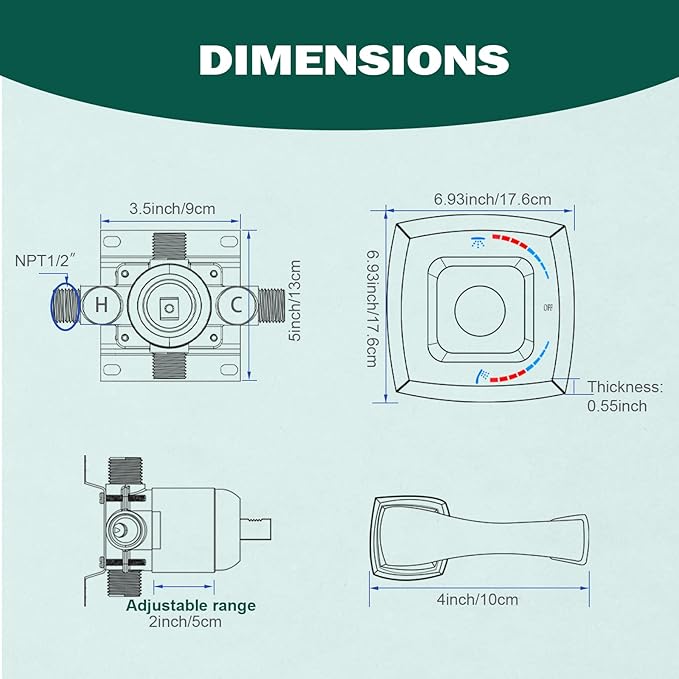 Brushed Gold Shower Mixer Valve 2 Way Diverter, Dual-Function Pressure Balance - Image 6
