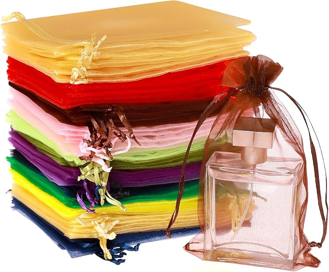 100PCS 4X4.72" Mixed Color Satin Drawstring Organza Pouch Gift Bags by Hopttreely