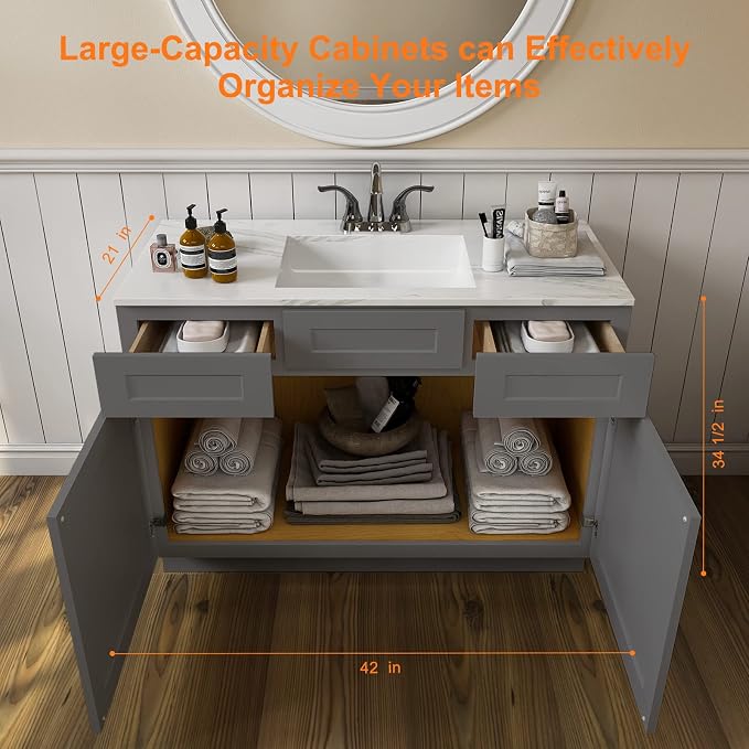 ROOMTEC Bathroom Cabinet, Soft-Close Drawer Slides Morden Bathroom Sink Vanity - Image 3