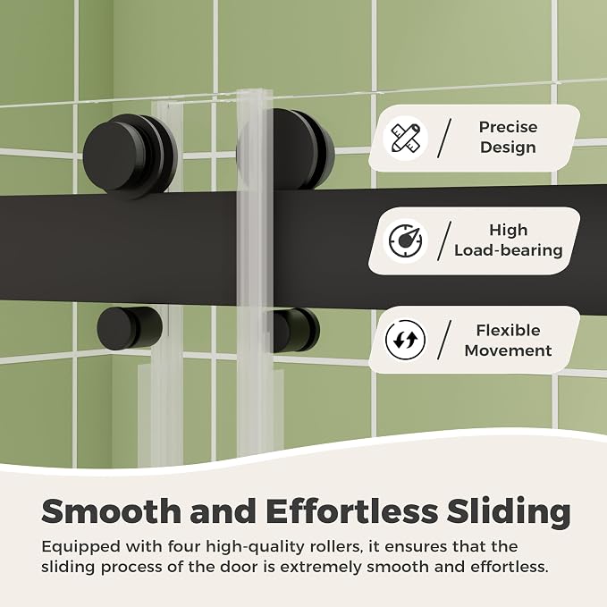 DELAVIN 56-60" W x 75" H Double Sliding Frameless Shower Door, Glass Shower Door - Image 4