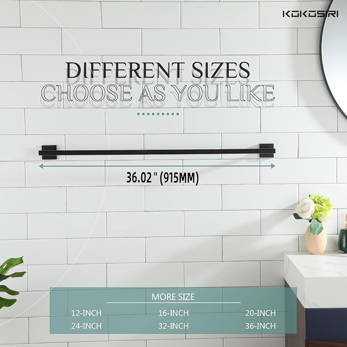 KOKOSIRI 36'' Towel Rails Bathroom Towel Bars Matte Black 36 Inch Bath Towel - Image 10