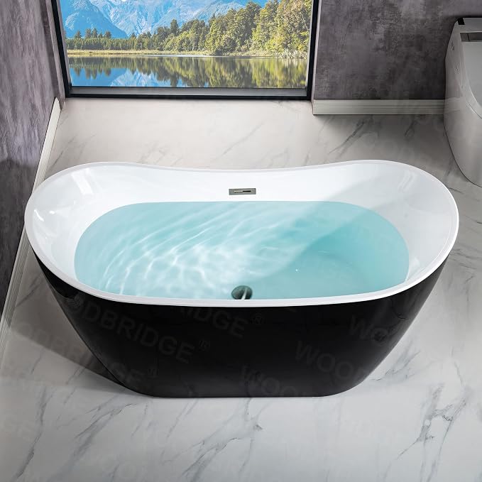 WOODBRIDGE 59" Acrylic Freestanding Bathtub Contemporary Soaking Tub, BTA1816-MB - Image 4