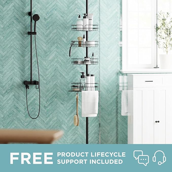 Zenna Home Tension Pole Shower Caddy Corner Organizer, Adjustable Standing - Image 2
