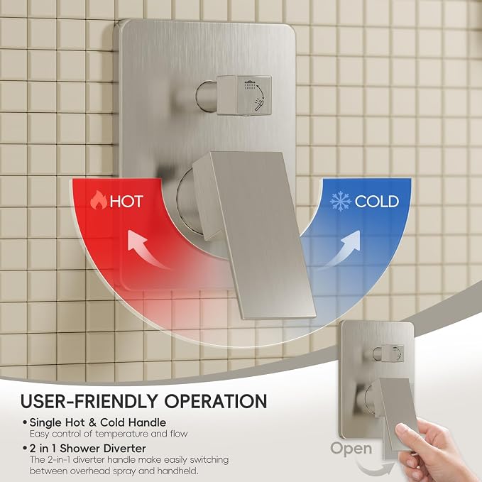 Brushed Nickel Shower System, Shower Faucet Set - Image 9