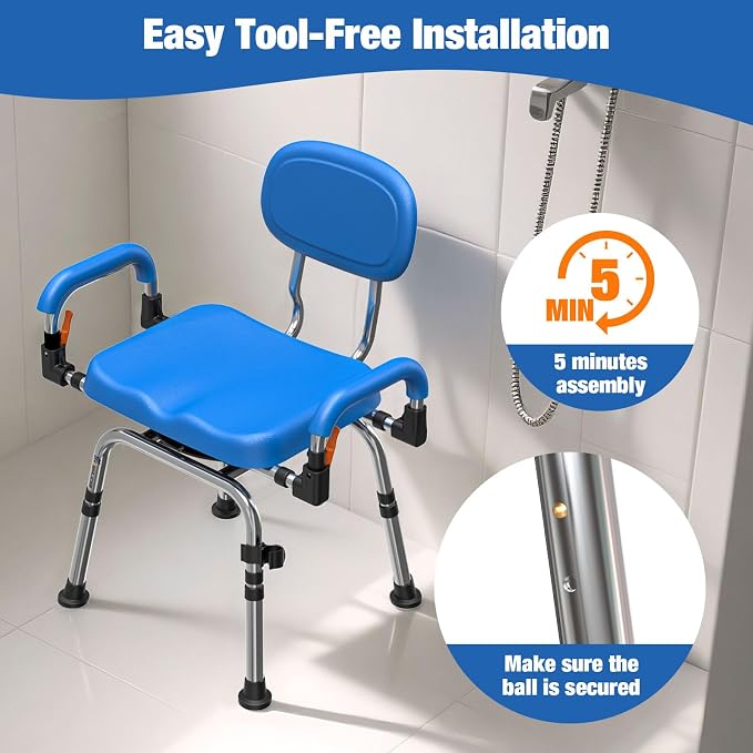 4-in-1 Wide 360° Swivel Shower Chair - Image 7
