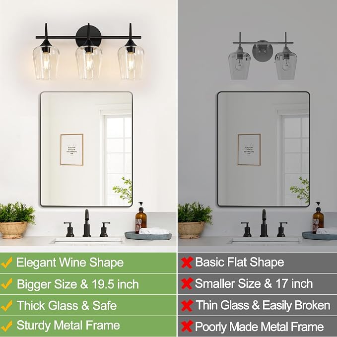 2025 Upgrade 3-Light Bathroom Light Fixtures, 19.5 Inch Bathroom Lighting - Image 2