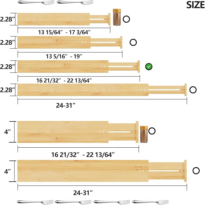 BAMEOS Drawer Dividers Bamboo Separators Organization Expandable Organizers - Image 3