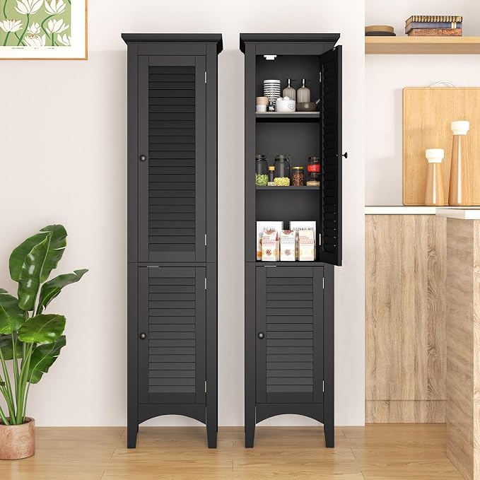 Tangkula 63" Tall Bathroom Storage Cabinet, Freestanding Narrow Linen Tower - Image 8