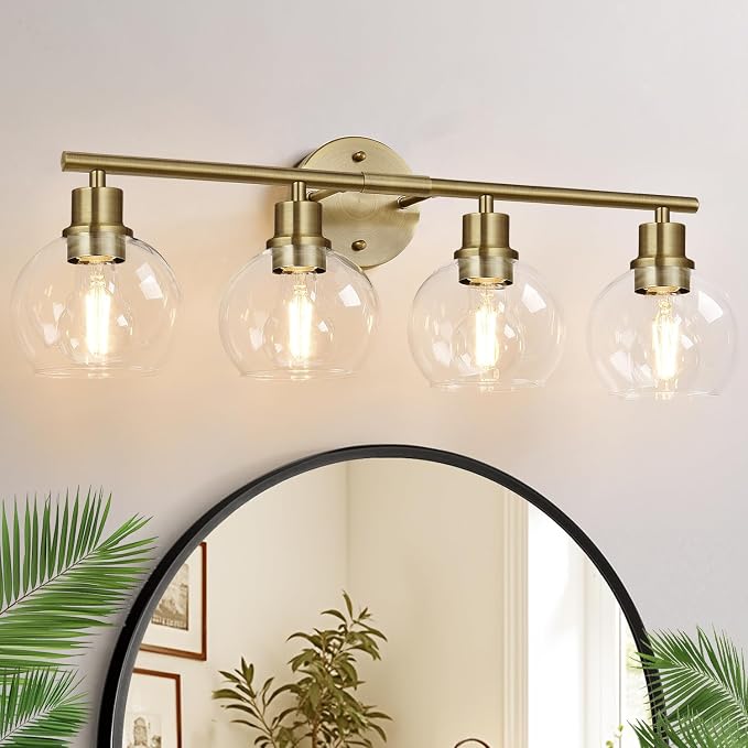2024 Upgrade 4-Light Bathroom Light Fixtures, Brushed Brass Bathroom Lights by Indoibrightenyourbathroom