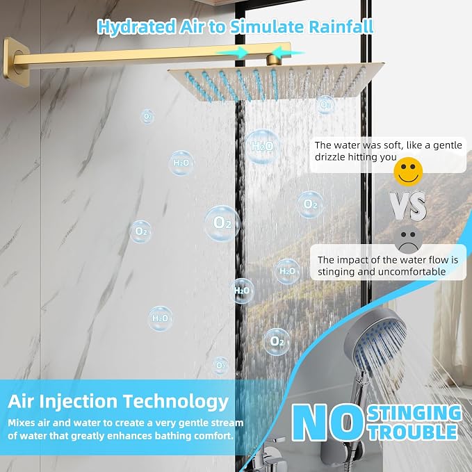 Bathroom Shower Faucet Set，12 Inch Rain Shower Head - Image 4