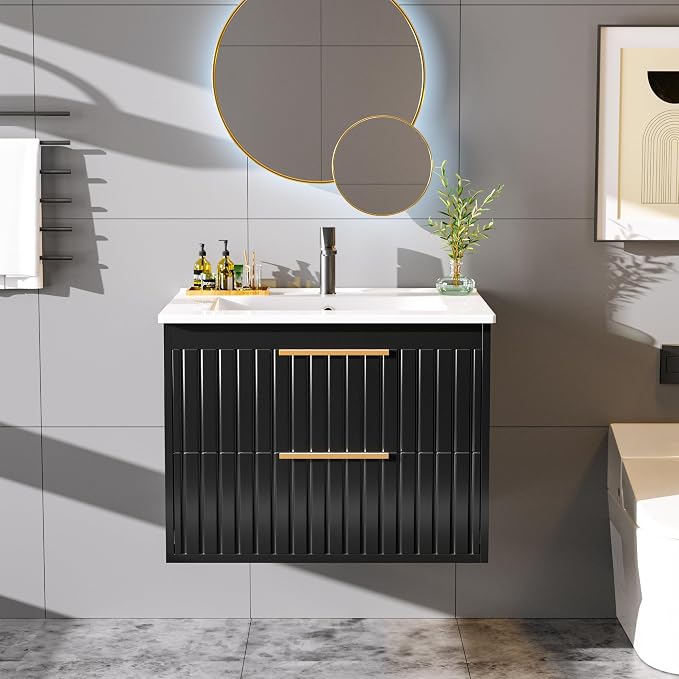 24" Bathroom Vanity with Sink, Floating Vanity Bathroom Sink Cabinet Wall Mount by Buytime