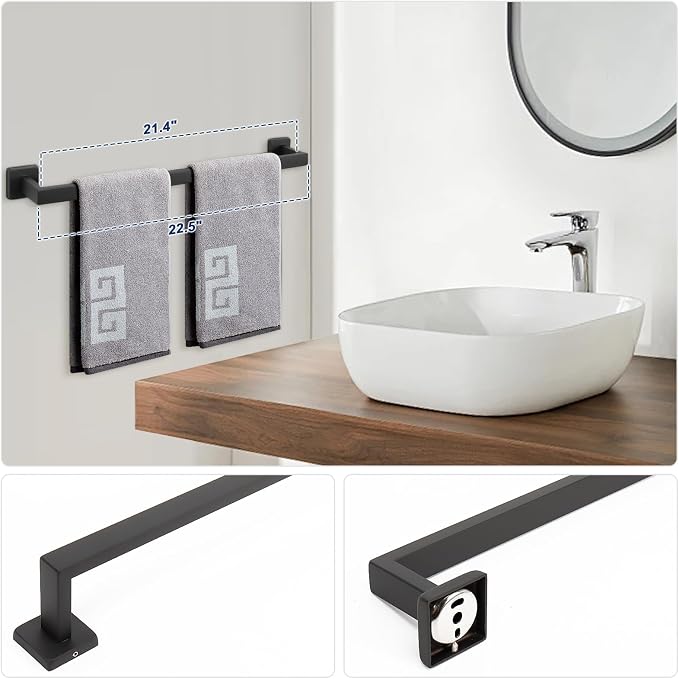 NearMoon 5 Pieces Bathroom Hardware Set 304 Stainless Steel, Square Towel Rack - Image 4