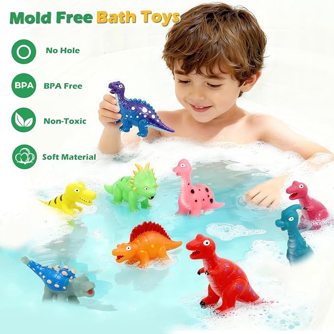Color Changing Dinosaur Bath Toys: Mold Free No Hole Bathtub Toys - Image 4
