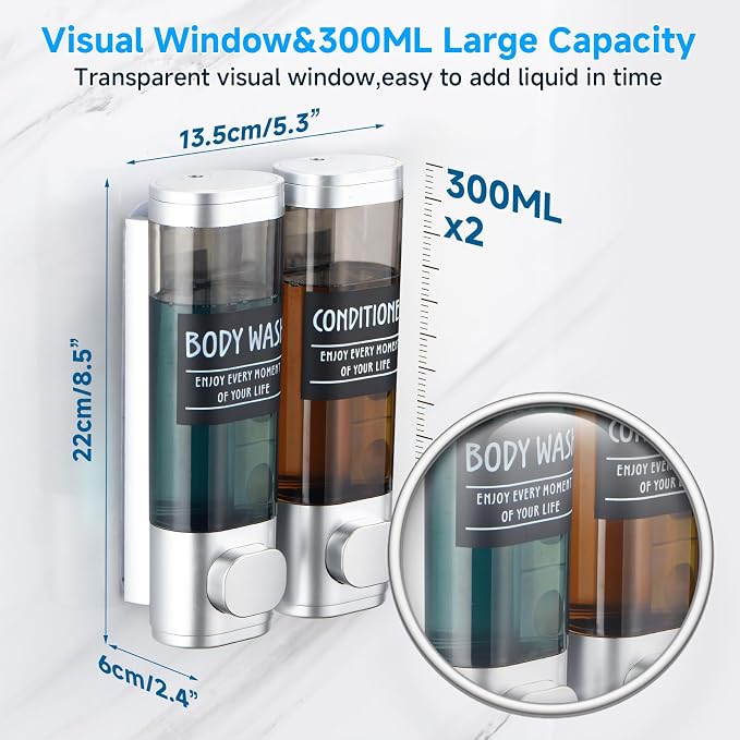 Shampoo and Conditioner Dispenser, GlintGath Shower Dispenser 2 Chamber No - Image 4