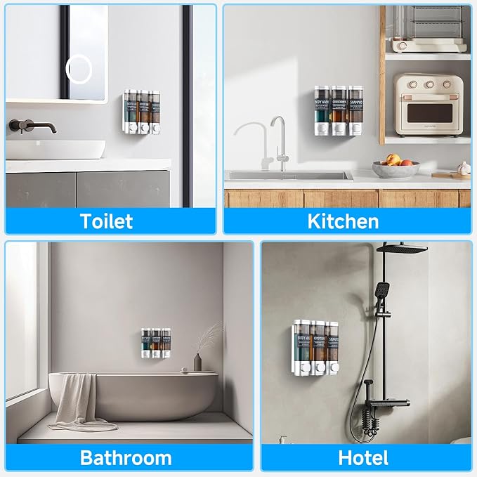 Shampoo and Conditioner Dispenser, GlintGath Shower Dispenser 3 Chamber No - Image 2