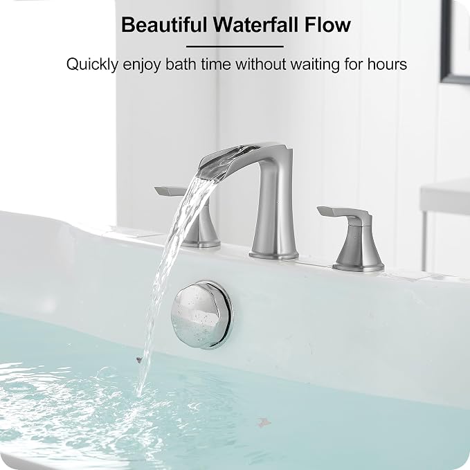 3 Hole Roman Tub Faucet Waterfall Brass Brushed Nickel Bathtub Faucet Set - Image 8