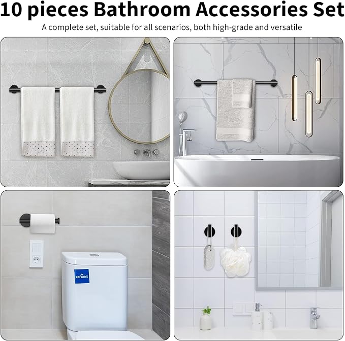 Newfun 10-Pieces Bathroom Hardware Set, Includes 24 Inch Towel Racks - Image 6