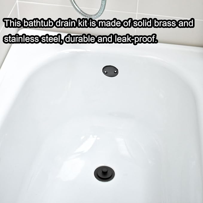 Matte Black Bathtub Drain, Lift and Turn Twist Tub Drain Trim Kit - Image 5