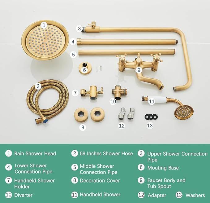 Antique Brass Shower System Bathroom Shower Faucet Set - Image 8