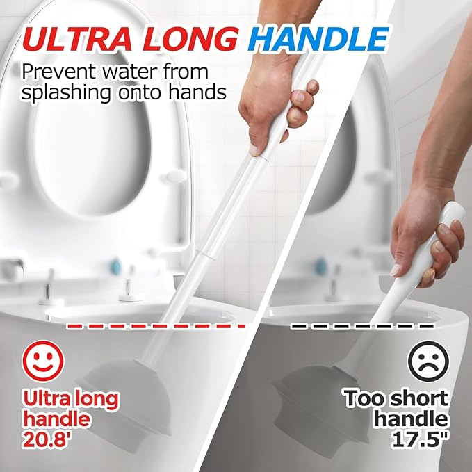 3Pack 2 in 1 Toilet Brush and Plunger Set, Extended Handle Plunger, Toilet Bowl - Image 2