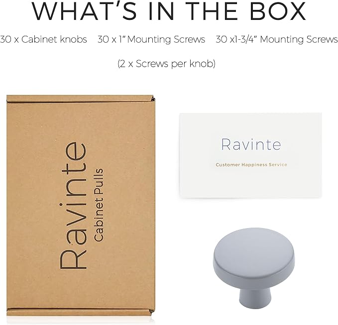 Ravinte 30 Pack Drawer Pulls 1-1/4 Inch Kitchen Cabinet Knobs Solid Round - Image 7