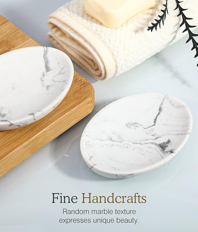 Luxspire Soap Dish 2 Packs, Resin Soap Tray Soap Holder Container Box, Marble - Image 4