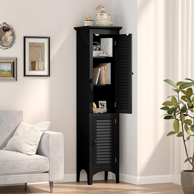 Tangkula 63" Tall Bathroom Storage Cabinet, Freestanding Narrow Linen Tower - Image 4